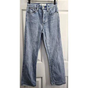 Denim Forum Arlo High Rise Straight Jeans Womens 24 x 25 Blue Stretch Button Fly